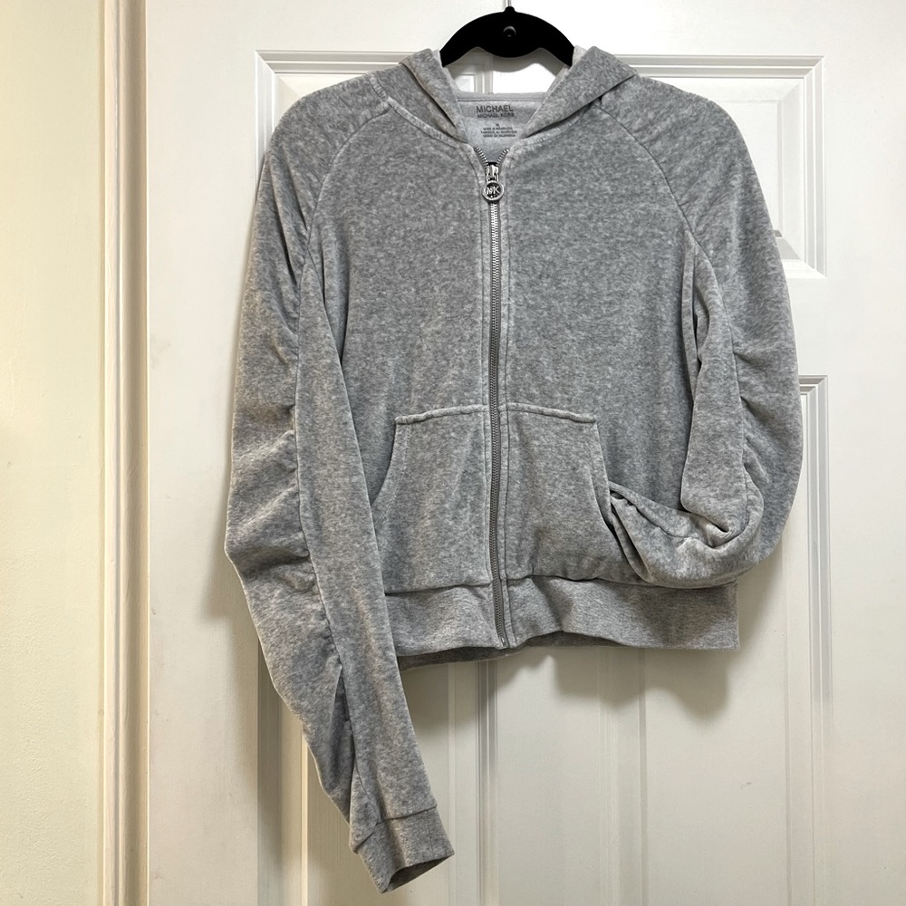 MICHAEL Michael Kors Gray Velour Hooded Sweatshirt Size Medium